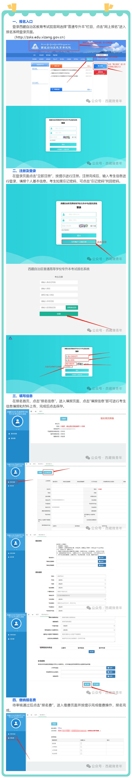 西藏：2025年普通高校专升本考试招生报名流程