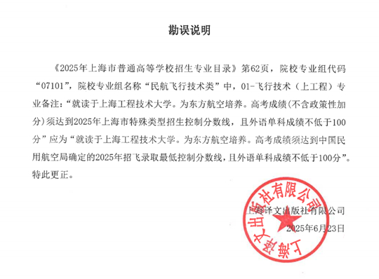 关于本科提前批次中上海工程技术大学飞行技术专业报考要求的说明