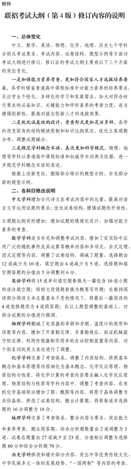 关于全国联招考试大纲修订的通知