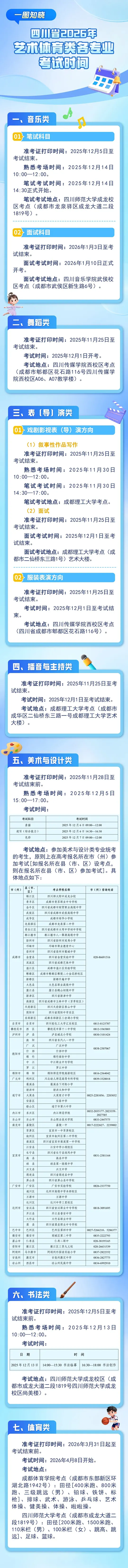 考生必看！一图知晓四川省2026年艺术体育类各专业考试时间
